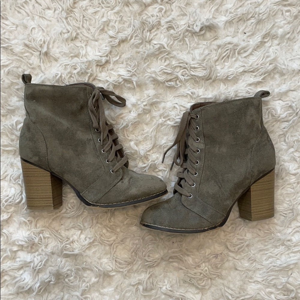 Candie's Taupe Lace-Up Ankle Booties